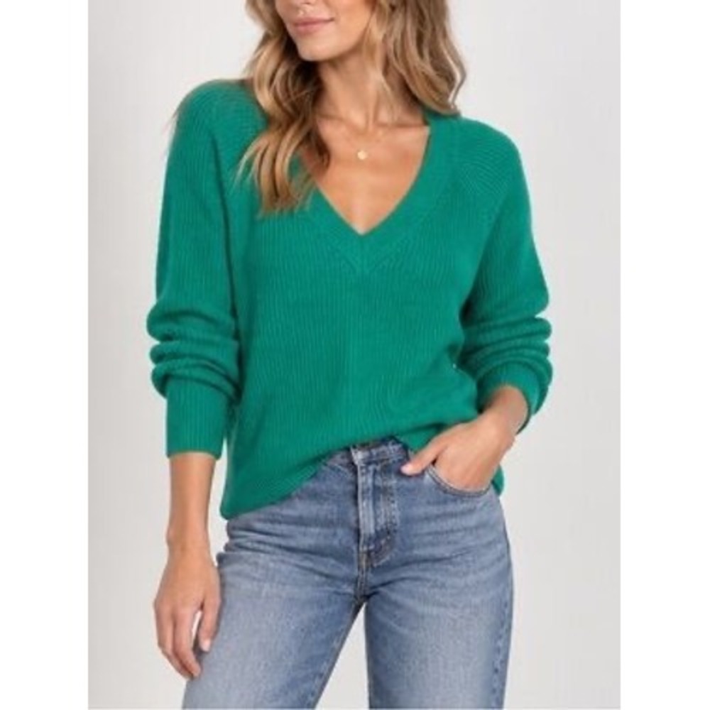 Old Navy Women's Sz Medium V-Neck Sweater Ribbed Serpentine Green Stretch Cotton